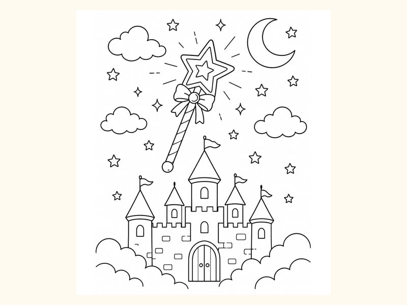 Magic Wand Floating Above a Castle printable preview