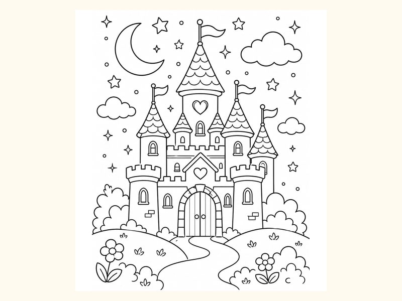 Magical Castle Surrounded by Stars printable preview