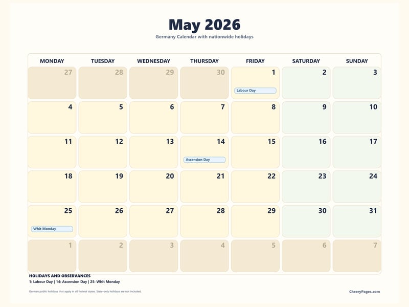 Germany May 2026 Calendar - Family Planner printable preview
