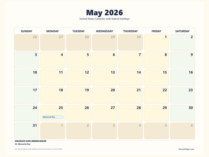 US May 2026 Calendar - Family Planner printable preview