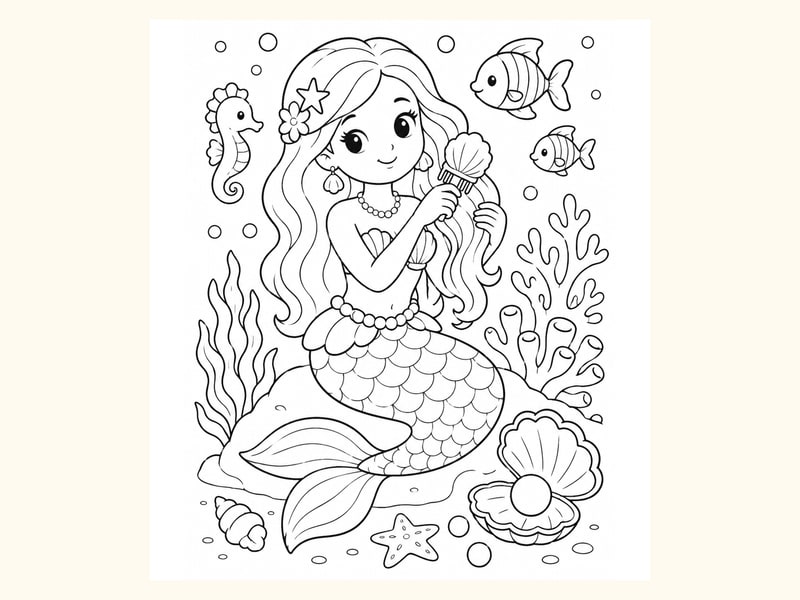 Mermaid Brushing Her Hair printable preview