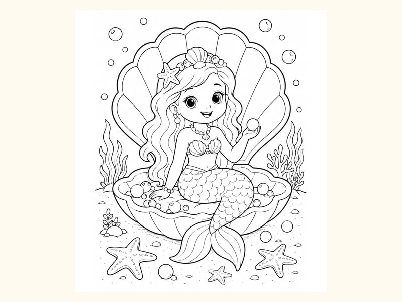 Mermaid Sitting Inside a Giant Seashell printable preview