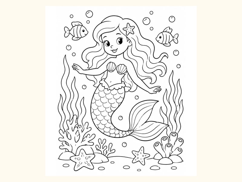 Mermaid Swimming Underwater with Seaweed printable preview