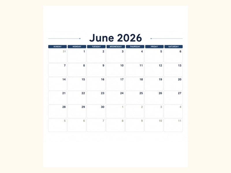 Modern June 2026 Calendar printable preview