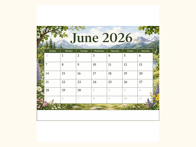 Nature June 2026 Calendar printable preview