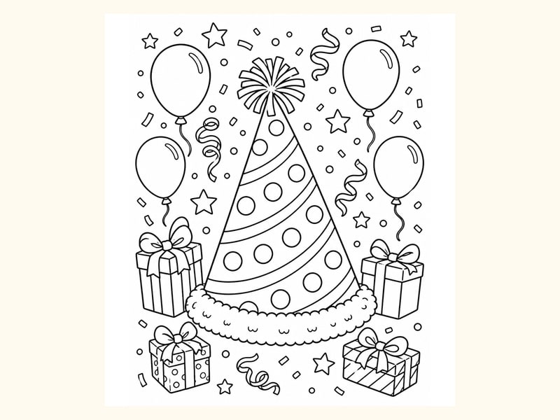 Party Hat Coloring Page 1 printable preview