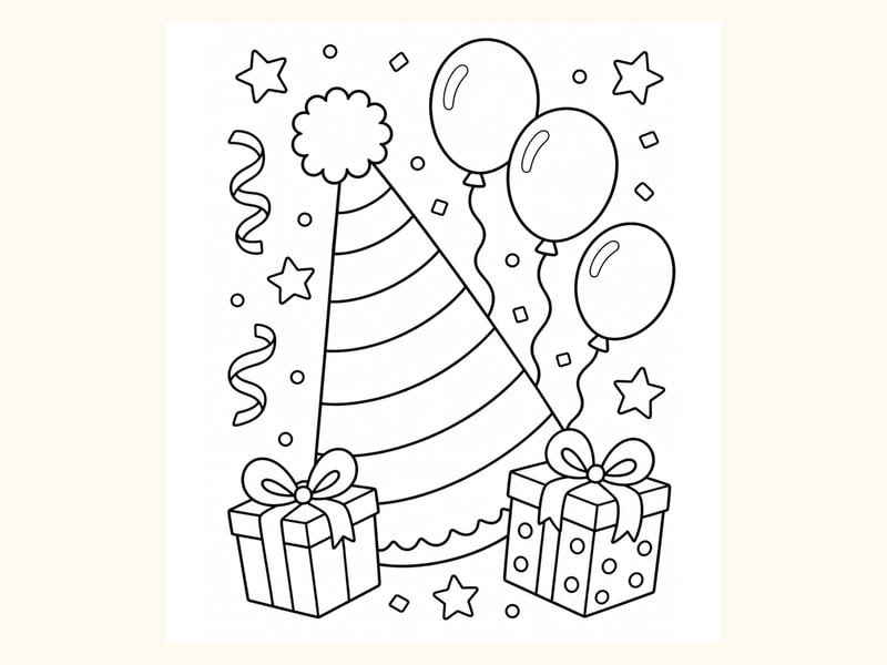 Party Hat Coloring Page 3 printable preview