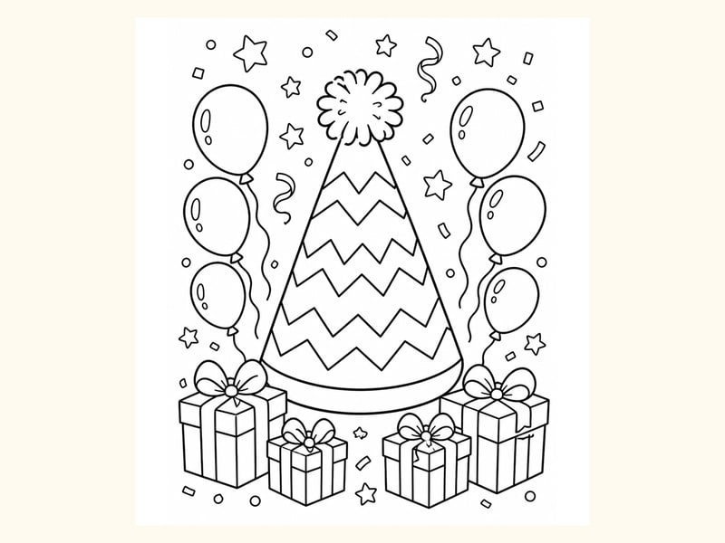 Party Hat Coloring Page 5 printable preview