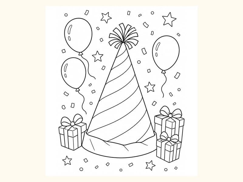 Party Hat Coloring Page 8 printable preview