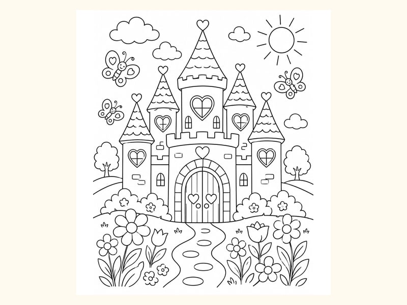 Princess Castle with Heart-shaped Windows printable preview