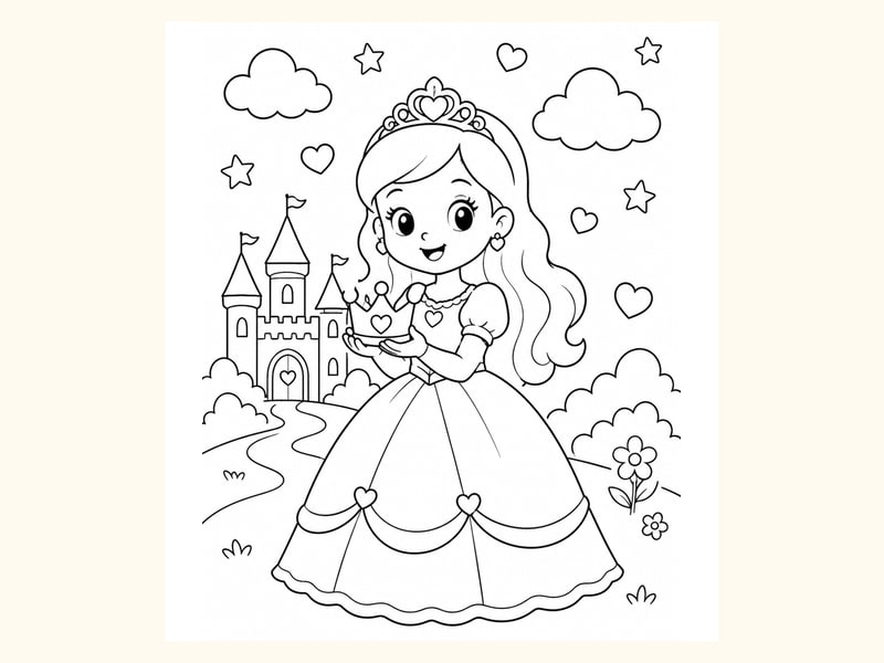 Princess Holding a Small Crown with Stars printable preview
