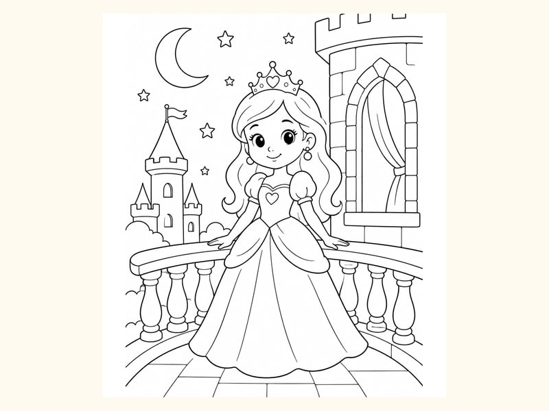 Princess Standing on a Balcony with Stars printable preview