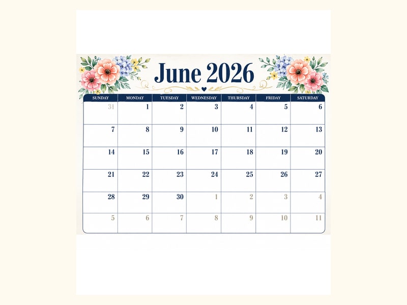 June 2026 Wall Calendar printable preview