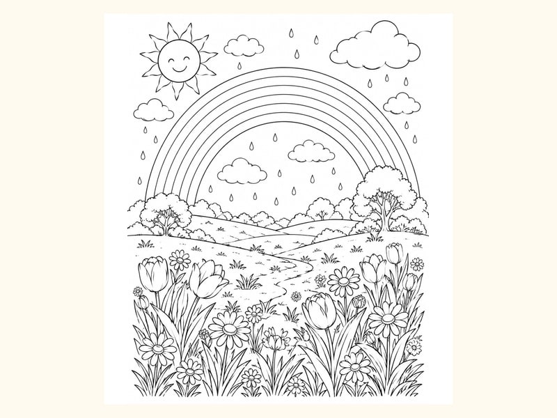 Clouds and Rainbow Scene printable preview