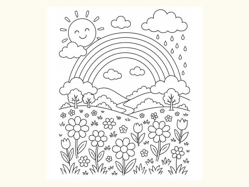 Rainbow with Spring Flowers printable preview