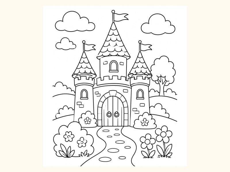 Small Cute Castle with Round Towers printable preview