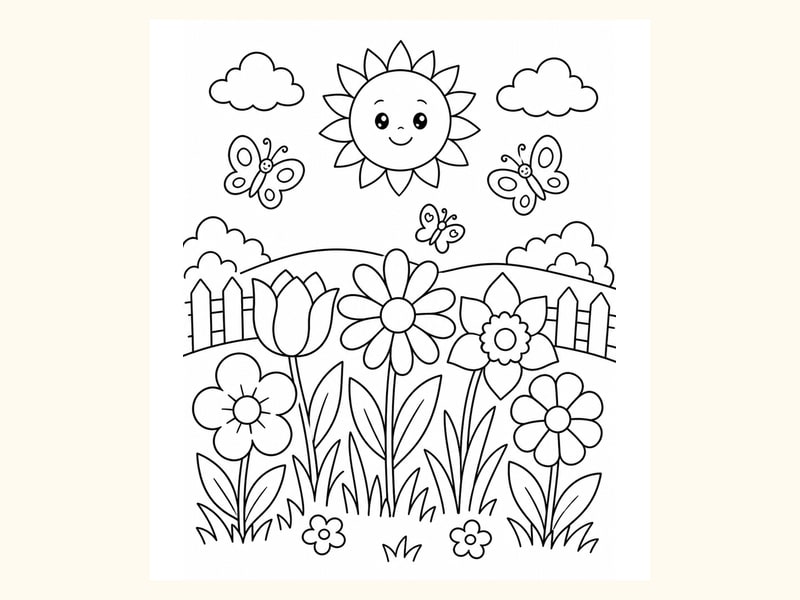 Smiling Sun Flower Garden printable preview