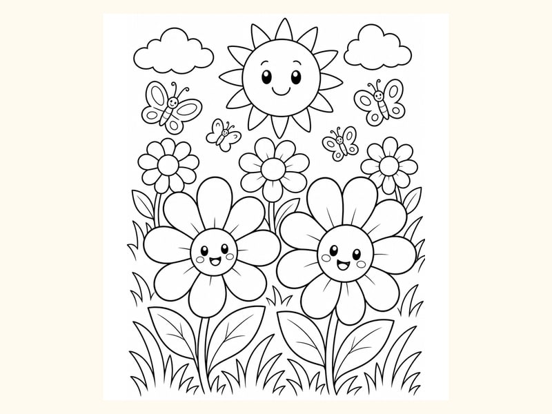 Butterflies Over Spring Blooms printable preview