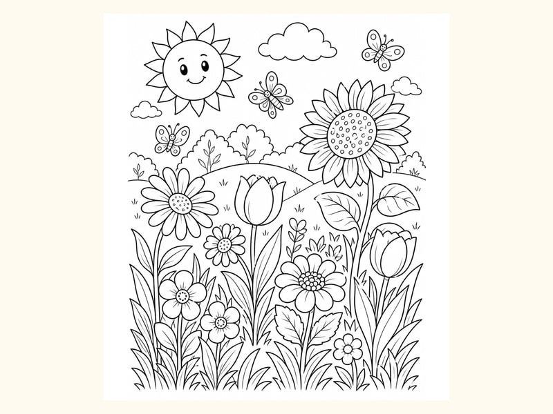 Big Petal Garden Scene printable preview