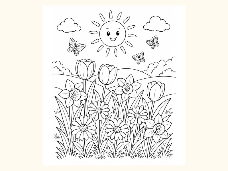 Spring Tulips and Grass printable preview