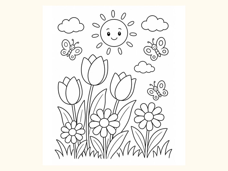 Flowers with Clouds printable preview