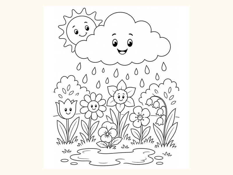 Spring Rain Cloud Coloring Page 1 printable preview