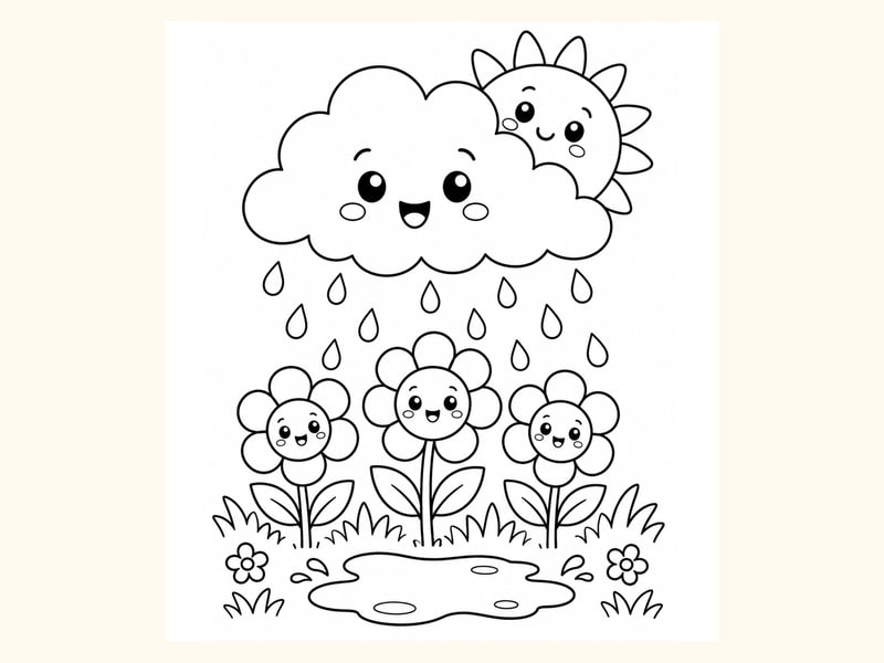 Spring Rain Cloud Coloring Page 2 printable preview