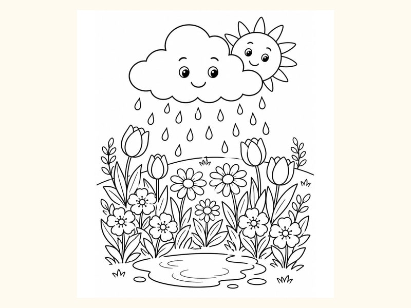 Spring Rain Cloud Coloring Page 3 printable preview