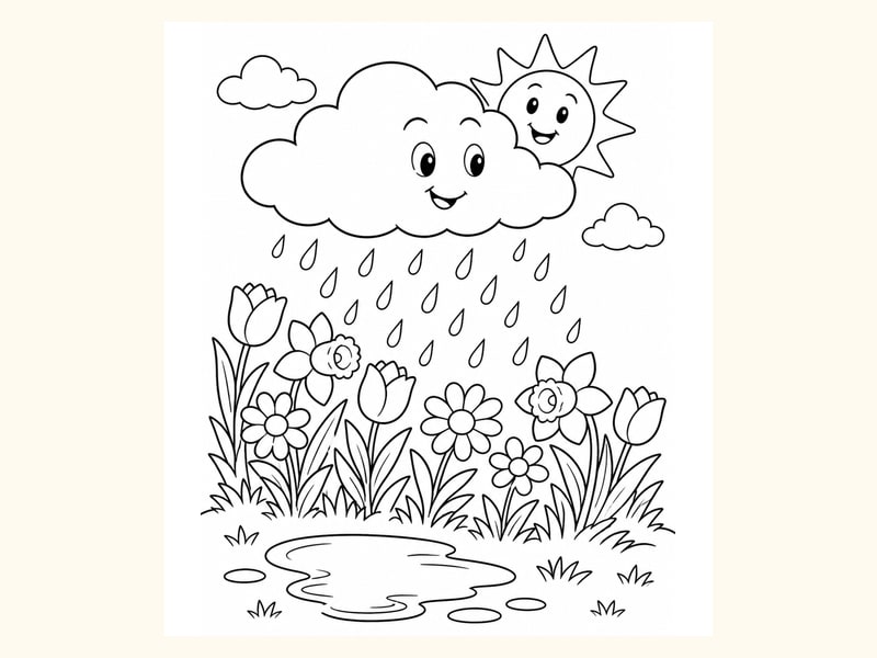 Spring Rain Cloud Coloring Page 4 printable preview
