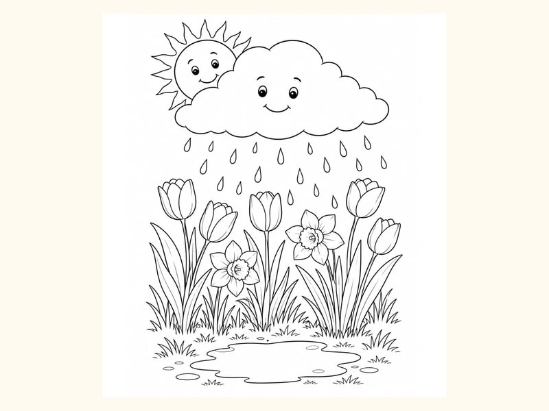 Spring Rain Cloud Coloring Page 5 printable preview