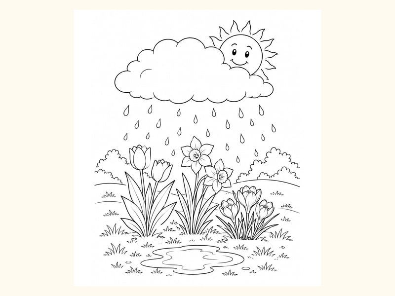 Spring Rain Cloud Coloring Page 6 printable preview