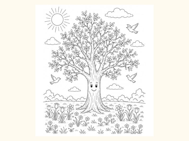 Spring Branches and Clouds printable preview