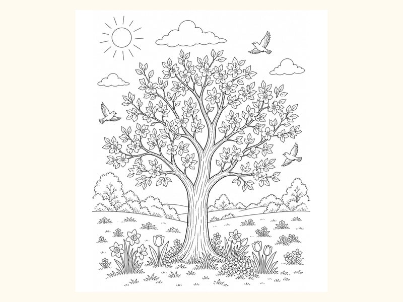 Outdoor Tree Coloring Sheet printable preview