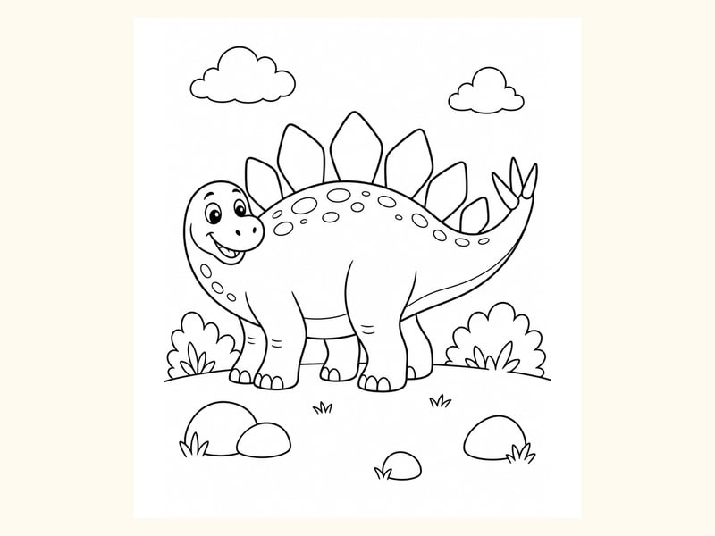 Friendly Stegosaurus in the Hills printable preview