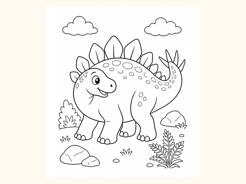 Cute Stegosaurus with Pebbles printable preview
