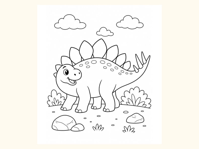 Small Stegosaurus in Bushes printable preview