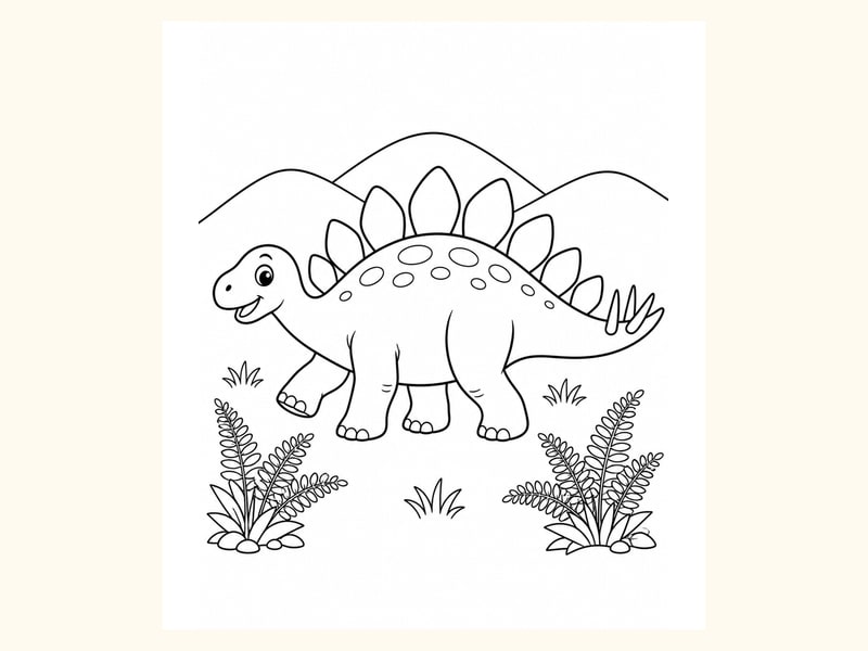 Stegosaurus Walking Past Ferns printable preview