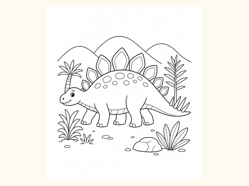 Stegosaurus with Mountain Plants printable preview