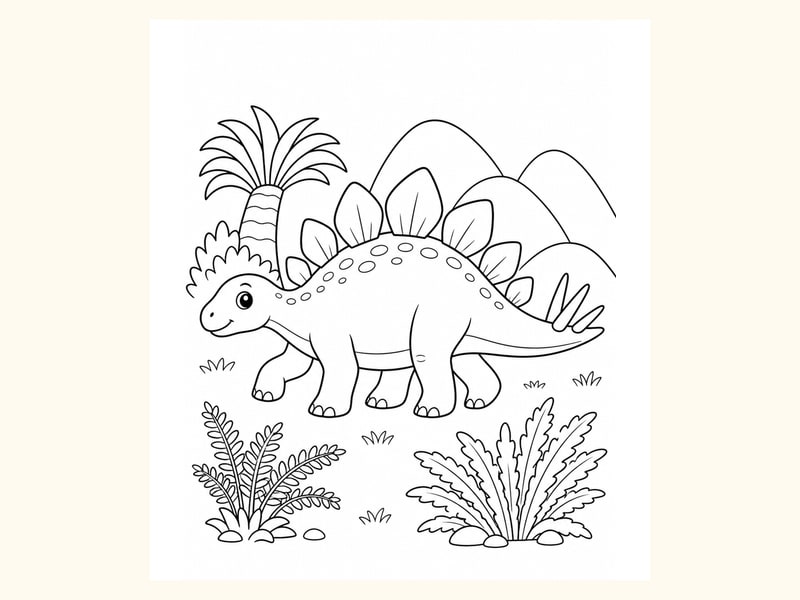 Stegosaurus Near Tropical Plants printable preview