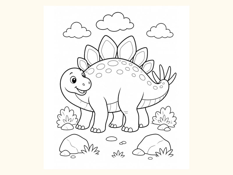 Stegosaurus with Clouds and Rocks printable preview