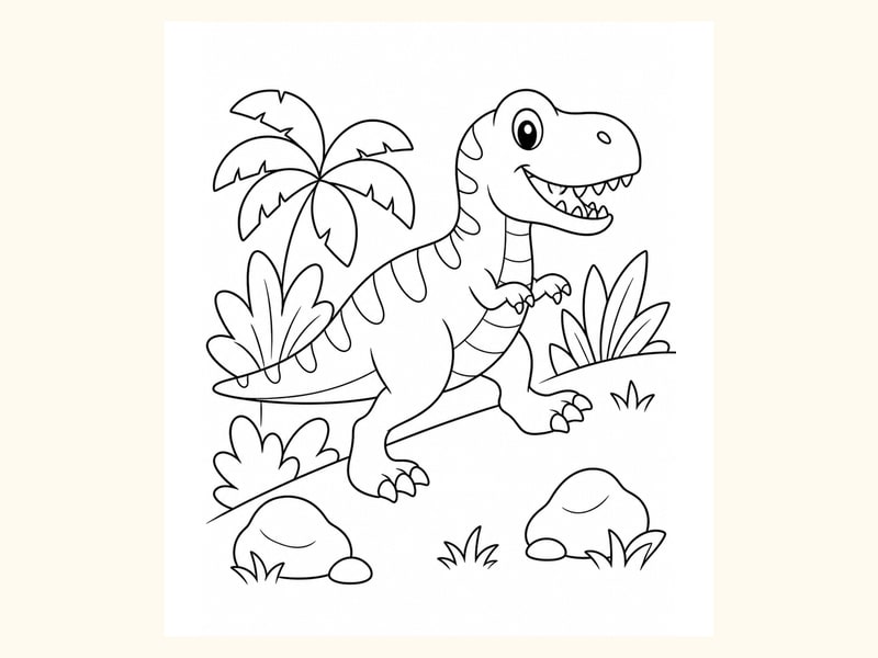 T-Rex Walking Through Palm Trees printable preview