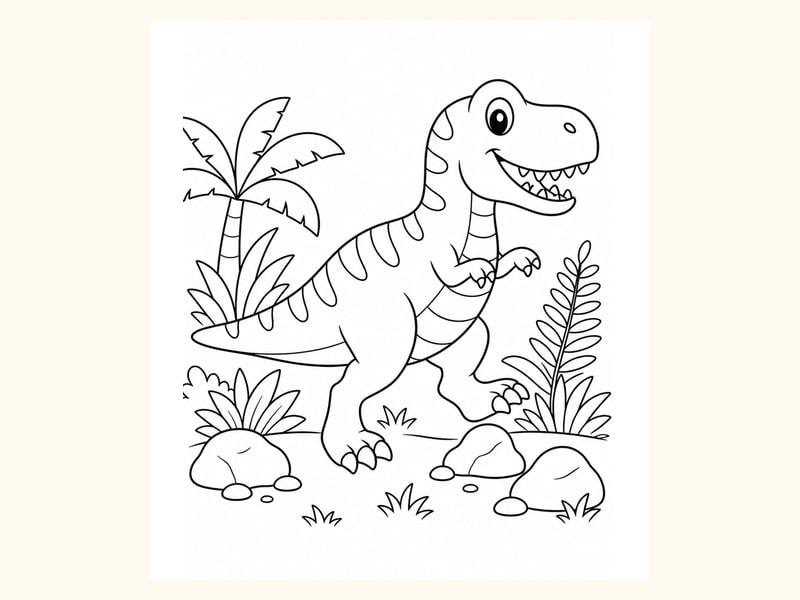 T-Rex Running Past Jungle Leaves printable preview