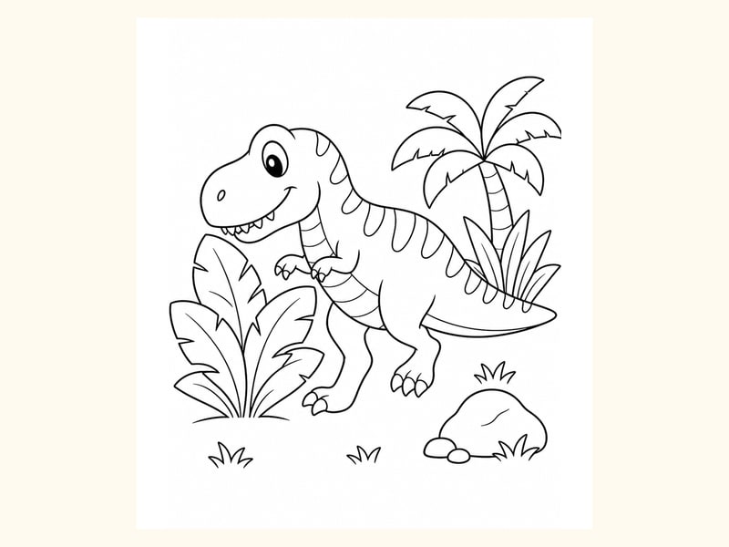 T-Rex Exploring Big Jungle Leaves printable preview