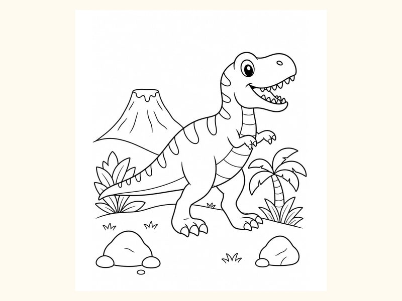 T-Rex Near a Smoking Volcano printable preview