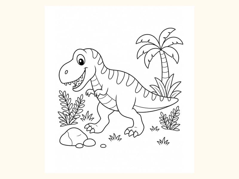 T-Rex Walking by a Palm Tree printable preview