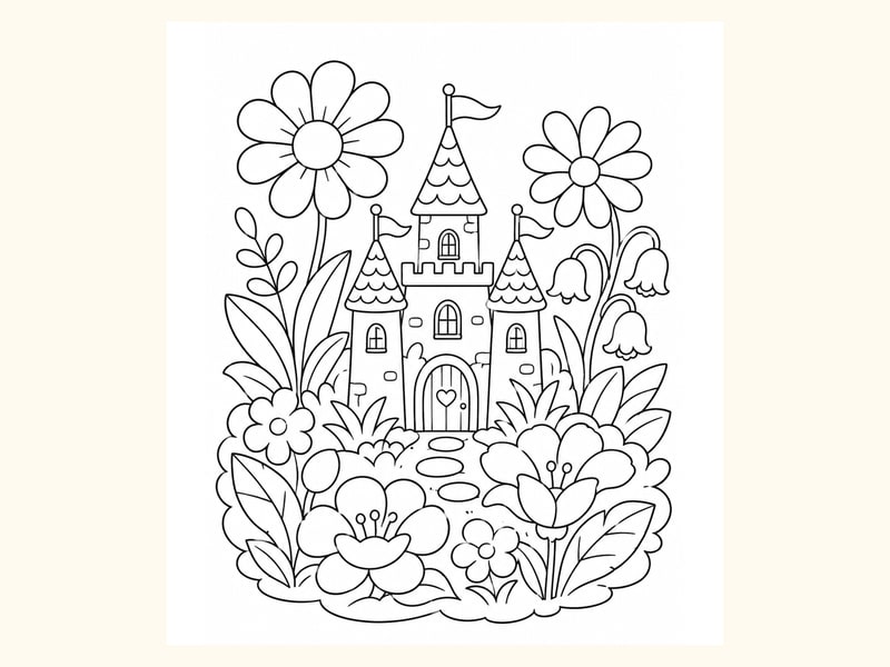 Tiny Fairy Castle Inside a Flower Garden printable preview