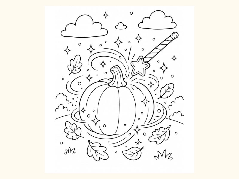 Wand Touching a Pumpkin and Turning It Magical printable preview