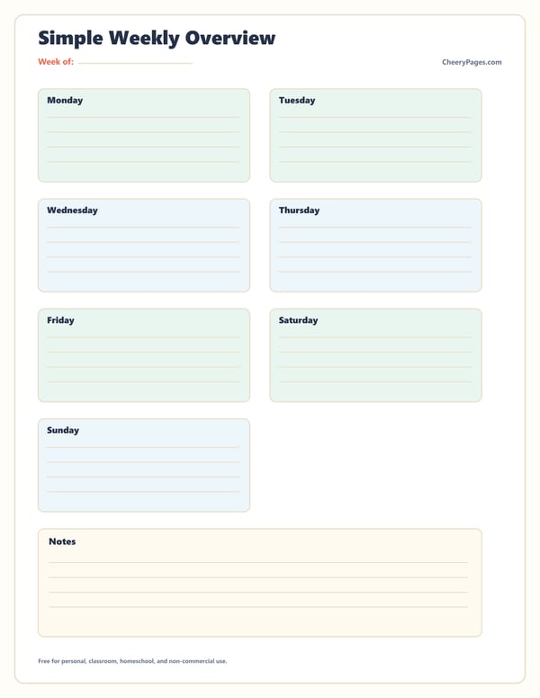 Simple Weekly Overview printable preview