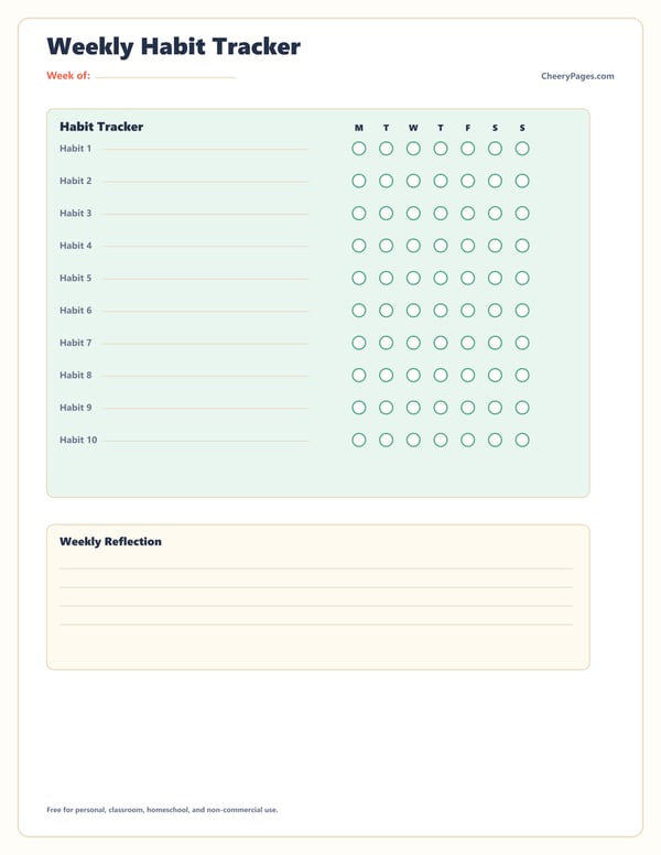 Weekly Habit Tracker printable preview
