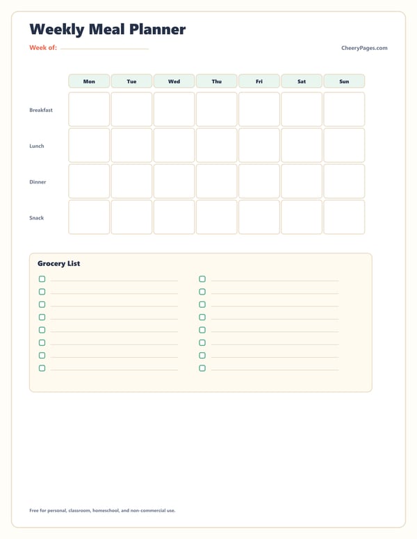 Weekly Meal Planner printable preview